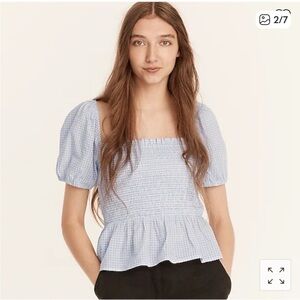 Blue Striped Squareneck Cotton Voile Smocked Top